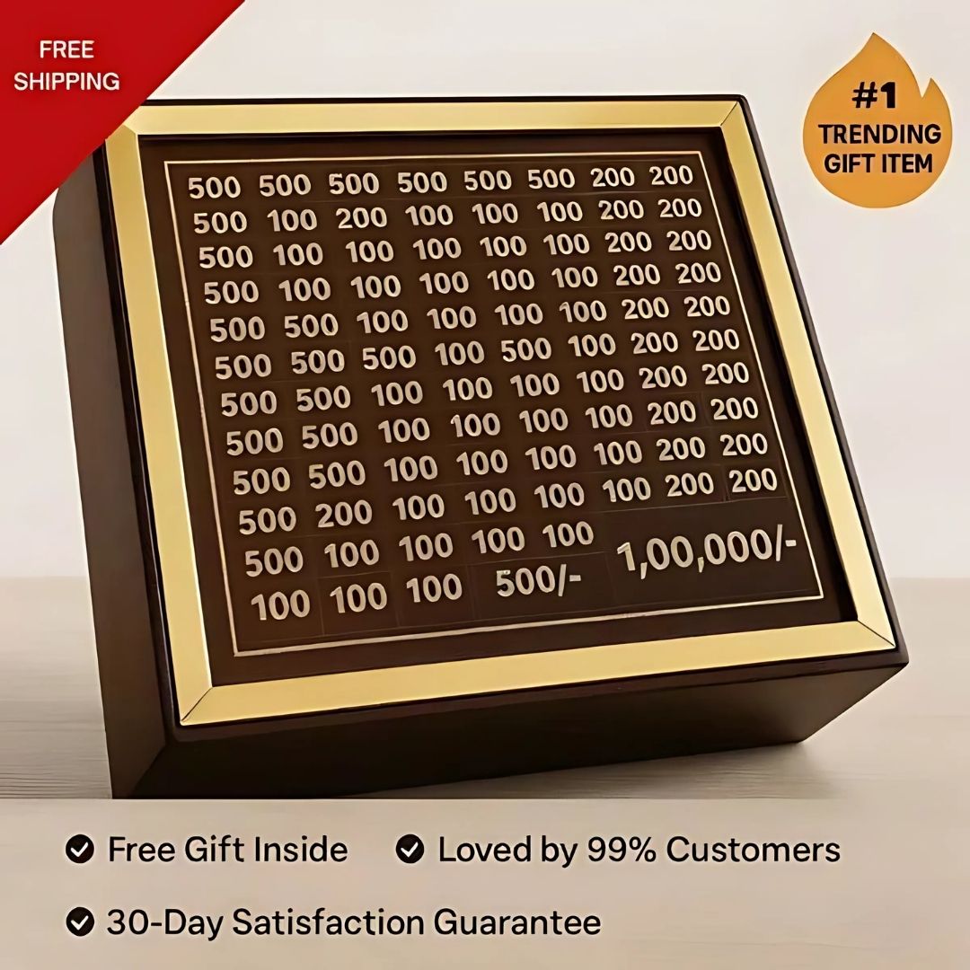 Max Bazaar Wooden Money Saving Box Golden | Cash Saver Money Box with Counting Target Coin Bank (Brown)