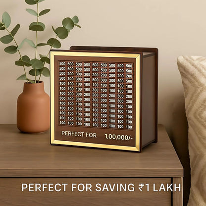 Max Bazaar Wooden Money Saving Box Golden | Cash Saver Money Box with Counting Target Coin Bank  (Brown)