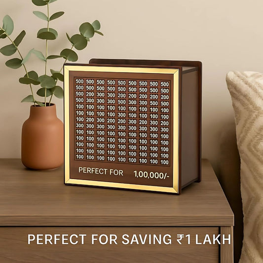 Max Bazaar Wooden Money Saving Box Golden | Cash Saver Money Box with Counting Target Coin Bank  (Brown)