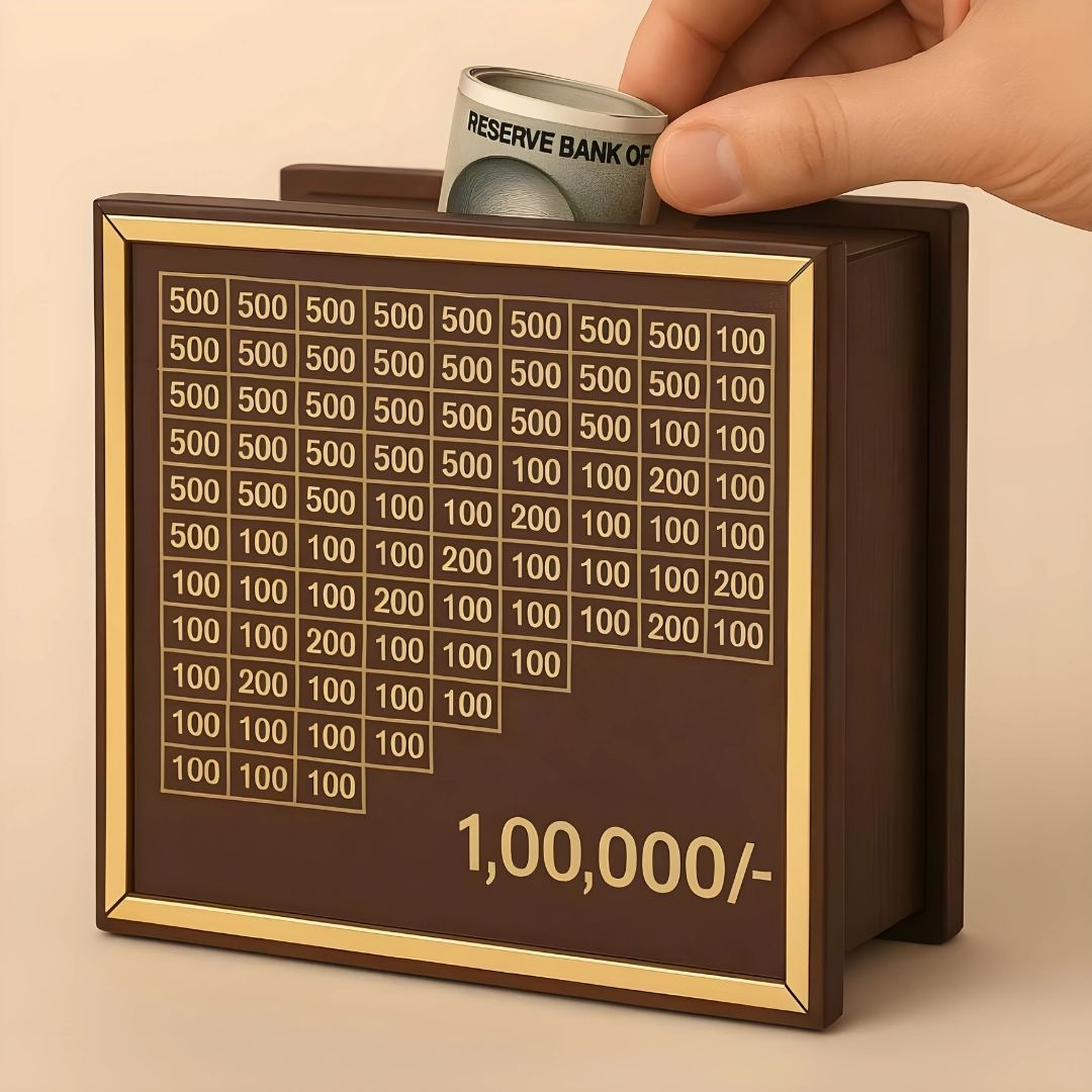 Max Bazaar Wooden Money Saving Box Golden | Cash Saver Money Box with Counting Target Coin Bank  (Brown)