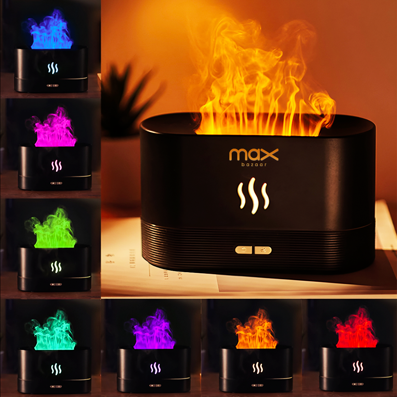 Flame Effect Humidifier Essential Oil Diffuser LED Simulated Fire Mist Portable Room Air Purifier  (Multicolour)